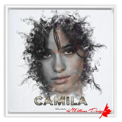 Camila Cabello Ink Smudge Style Art Print - Framed Canvas Art Print / 16x16 inch / White