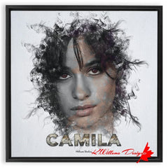 Camila Cabello Ink Smudge Style Art Print - Framed Canvas Art Print / 20x20 inch / Black