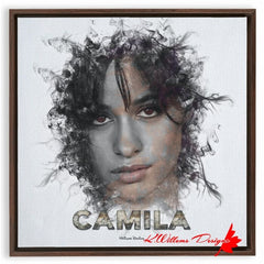 Camila Cabello Ink Smudge Style Art Print - Framed Canvas Art Print / 20x20 inch / Walnut