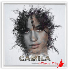 Camila Cabello Ink Smudge Style Art Print - Framed Canvas Art Print / 20x20 inch / White