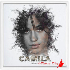 Camila Cabello Ink Smudge Style Art Print - Framed Canvas Art Print / 24x24 inch / White