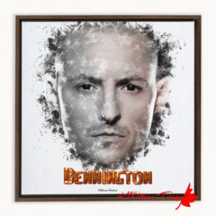 Chester Bennington Ink Smudge Style Art Print - Framed Canvas Art Print / 12x12 inch / Walnut