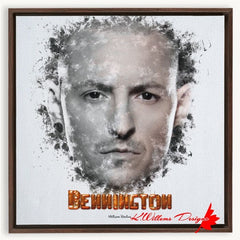 Chester Bennington Ink Smudge Style Art Print - Framed Canvas Art Print / 20x20 inch / Walnut