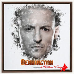 Chester Bennington Ink Smudge Style Art Print - Framed Canvas Art Print / 24x24 inch / Walnut