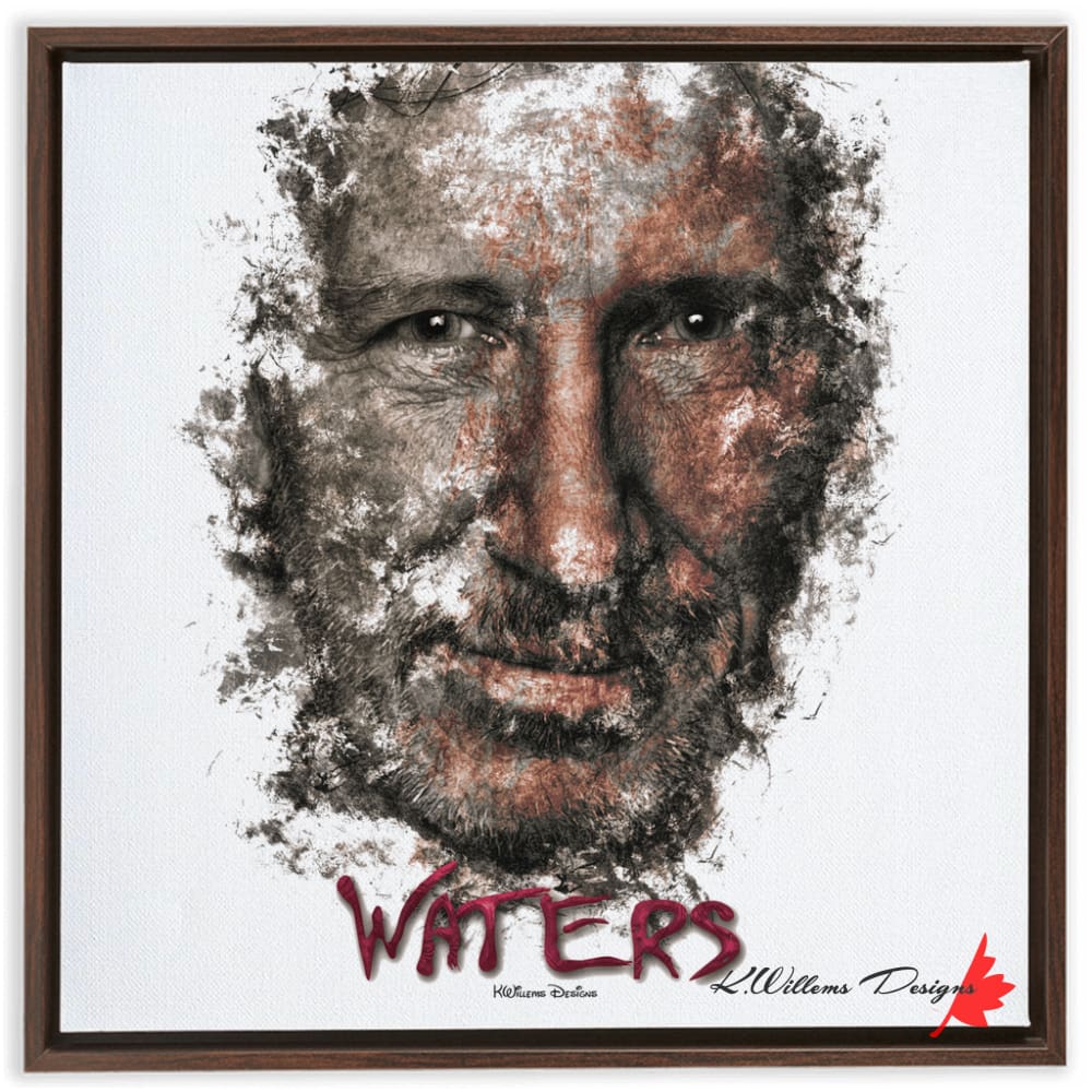 Roger Waters Ink Smudge Style Art Print Framed Canvas / 24X24 Inch Walnut Artwork