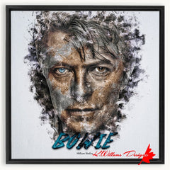 David Bowie Ink Smudge Style Art Print - Framed Canvas Art Print / 20x20 inch / Black