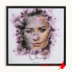 Demi Lovato Ink Smudge Style Art Print - Framed Canvas Art Print / 10x10 inch / Black