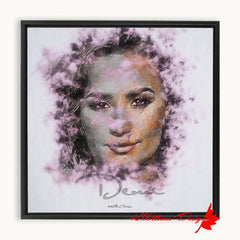 Demi Lovato Ink Smudge Style Art Print - Framed Canvas Art Print / 10x10 inch / Black