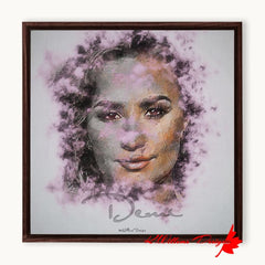 Demi Lovato Ink Smudge Style Art Print - Framed Canvas Art Print / 10x10 inch / Walnut