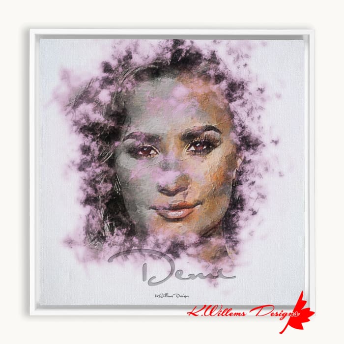 Demi Lovato Ink Smudge Style Art Print - Framed Canvas Art Print / 10x10 inch / White