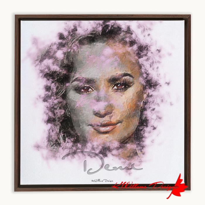 Demi Lovato Ink Smudge Style Art Print - Framed Canvas Art Print / 12x12 inch / Walnut