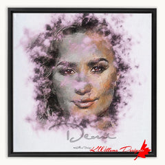 Demi Lovato Ink Smudge Style Art Print - Framed Canvas Art Print / 16x16 inch / Black