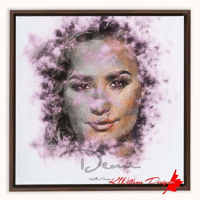 Demi Lovato Ink Smudge Style Art Print - Framed Canvas Art Print / 16x16 inch / Walnut
