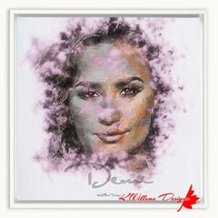 Demi Lovato Ink Smudge Style Art Print - Framed Canvas Art Print / 16x16 inch / White