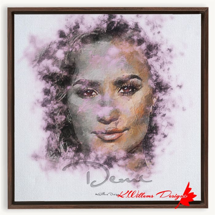 Demi Lovato Ink Smudge Style Art Print - Framed Canvas Art Print / 20x20 inch / Walnut