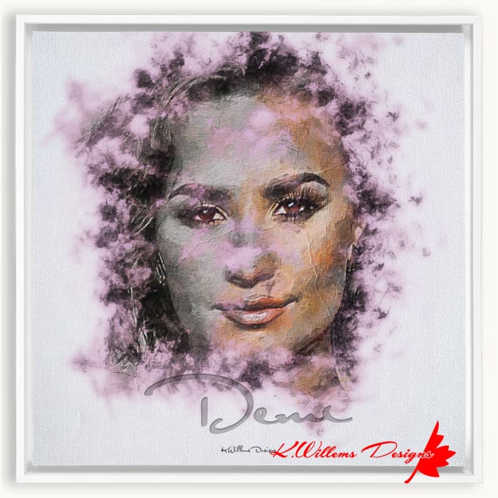 Demi Lovato Ink Smudge Style Art Print - Framed Canvas Art Print / 20x20 inch / White
