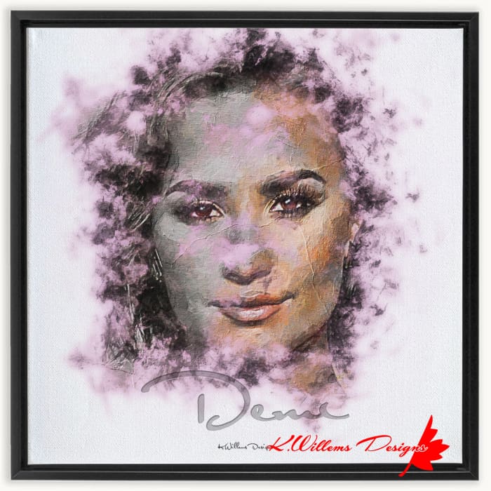 Demi Lovato Ink Smudge Style Art Print - Framed Canvas Art Print / 24x24 inch / Black