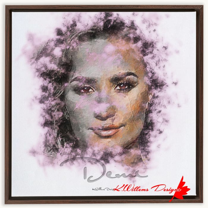 Demi Lovato Ink Smudge Style Art Print - Framed Canvas Art Print / 24x24 inch / Walnut