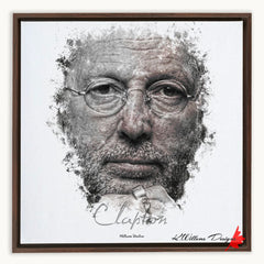 Eric Clapton Ink Smudge Style Art Print Framed Canvas / 16X16 Inch Walnut Artwork