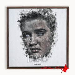Elvis Presley Ink Smudge Style Art Print - Framed Canvas Art Print / 10x10 inch / Walnut
