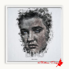 Elvis Presley Ink Smudge Style Art Print - Framed Canvas Art Print / 10x10 inch / White