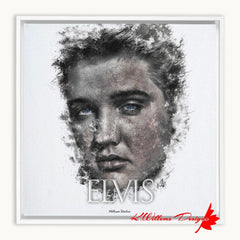 Elvis Presley Ink Smudge Style Art Print - Framed Canvas Art Print / 12x12 inch / White
