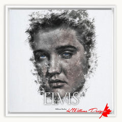 Elvis Presley Ink Smudge Style Art Print - Framed Canvas Art Print / 16x16 inch / White