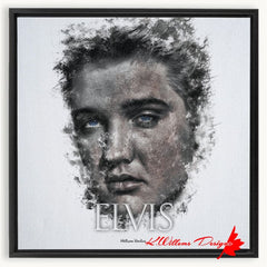 Elvis Presley Ink Smudge Style Art Print - Framed Canvas Art Print / 20x20 inch / Black
