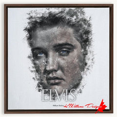 Elvis Presley Ink Smudge Style Art Print - Framed Canvas Art Print / 20x20 inch / Walnut