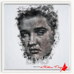 Elvis Presley Ink Smudge Style Art Print - Framed Canvas Art Print / 20x20 inch / White