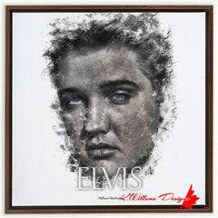 Elvis Presley Ink Smudge Style Art Print - Framed Canvas Art Print / 24x24 inch / Walnut
