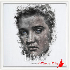Elvis Presley Ink Smudge Style Art Print - Framed Canvas Art Print / 24x24 inch / White
