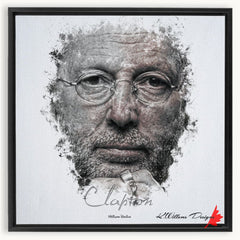 Eric Clapton Ink Smudge Style Art Print Framed Canvas / 20X20 Inch Black Artwork
