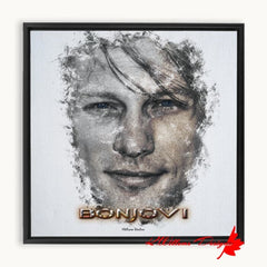 Jon Bon Jovi Ink Smudge Style Art Print - Framed Canvas Art Print / 10x10 inch / Black