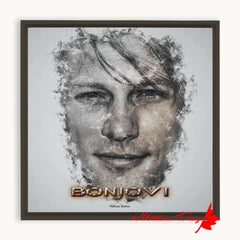 Jon Bon Jovi Ink Smudge Style Art Print - Framed Canvas Art Print / 10x10 inch / Espresso