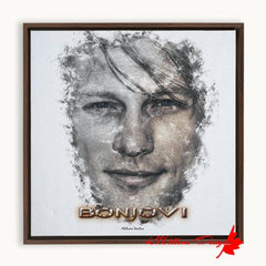 Jon Bon Jovi Ink Smudge Style Art Print - Framed Canvas Art Print / 10x10 inch / Walnut