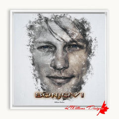 Jon Bon Jovi Ink Smudge Style Art Print - Framed Canvas Art Print / 10x10 inch / White