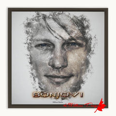 Jon Bon Jovi Ink Smudge Style Art Print - Framed Canvas Art Print / 12x12 inch / Espresso