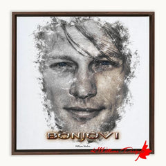 Jon Bon Jovi Ink Smudge Style Art Print - Framed Canvas Art Print / 12x12 inch / Walnut