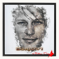 Jon Bon Jovi Ink Smudge Style Art Print - Framed Canvas Art Print / 16x16 inch / Black