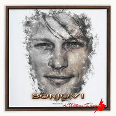 Jon Bon Jovi Ink Smudge Style Art Print - Framed Canvas Art Print / 16x16 inch / Walnut