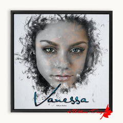 Vanessa Hudgens Ink Smudge Style Art Print - Framed Canvas Art Print / 10x10 inch / Black