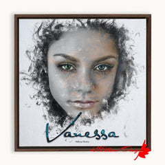 Vanessa Hudgens Ink Smudge Style Art Print - Framed Canvas Art Print / 10x10 inch / Walnut
