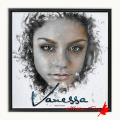 Vanessa Hudgens Ink Smudge Style Art Print - Framed Canvas Art Print / 12x12 inch / Black