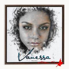 Vanessa Hudgens Ink Smudge Style Art Print - Framed Canvas Art Print / 12x12 inch / Walnut