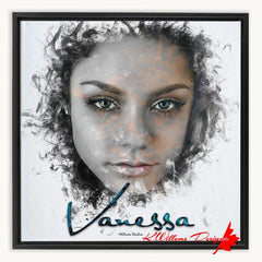Vanessa Hudgens Ink Smudge Style Art Print - Framed Canvas Art Print / 16x16 inch / Black