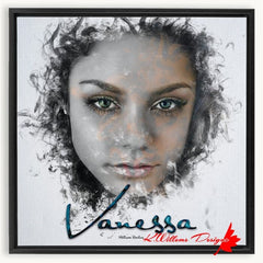 Vanessa Hudgens Ink Smudge Style Art Print - Framed Canvas Art Print / 20x20 inch / Black