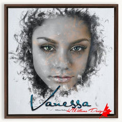 Vanessa Hudgens Ink Smudge Style Art Print - Framed Canvas Art Print / 20x20 inch / Walnut