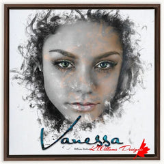 Vanessa Hudgens Ink Smudge Style Art Print - Framed Canvas Art Print / 24x24 inch / Walnut