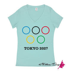 Covid-19 Tokyo 2020 Ladies V-Neck T-Shirts - Celadon / Small (S)